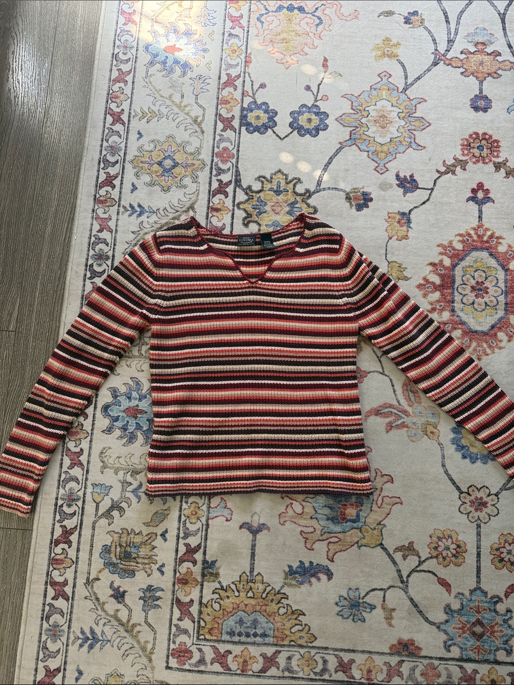 Sonoma Striped Ribbed Long-Sleeve Tee in Red, Pink and Black